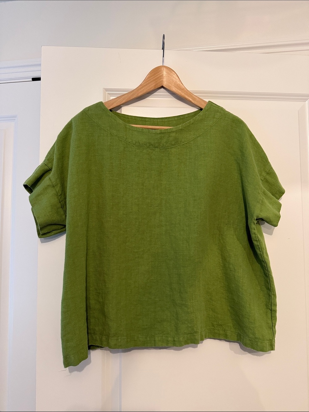 bryn walker Grass Green Boxy Short-Sleeve 100% Heavyweight Linen Top XS S